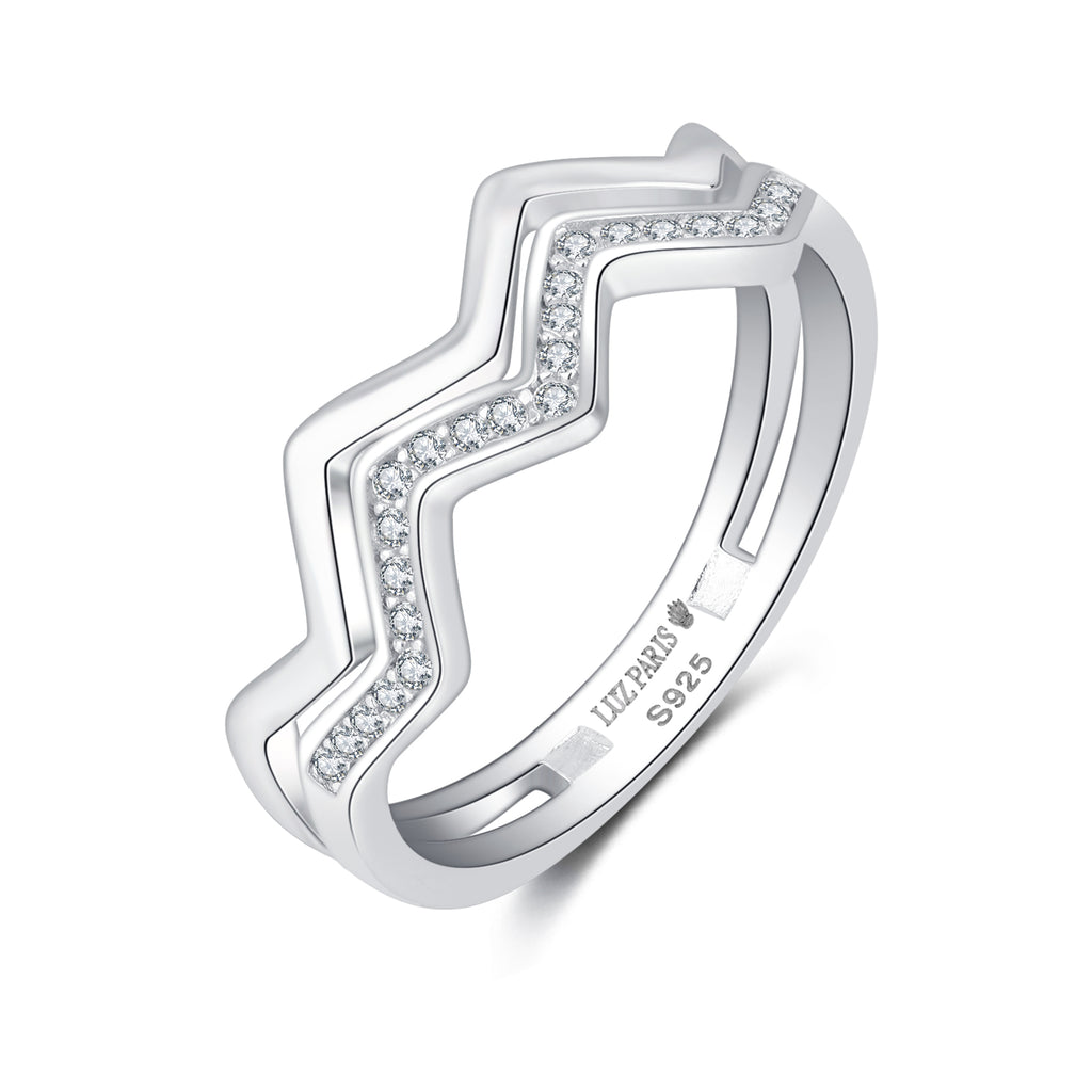 Anillo Plata 925mls Zig Zag con Circonitas blancas