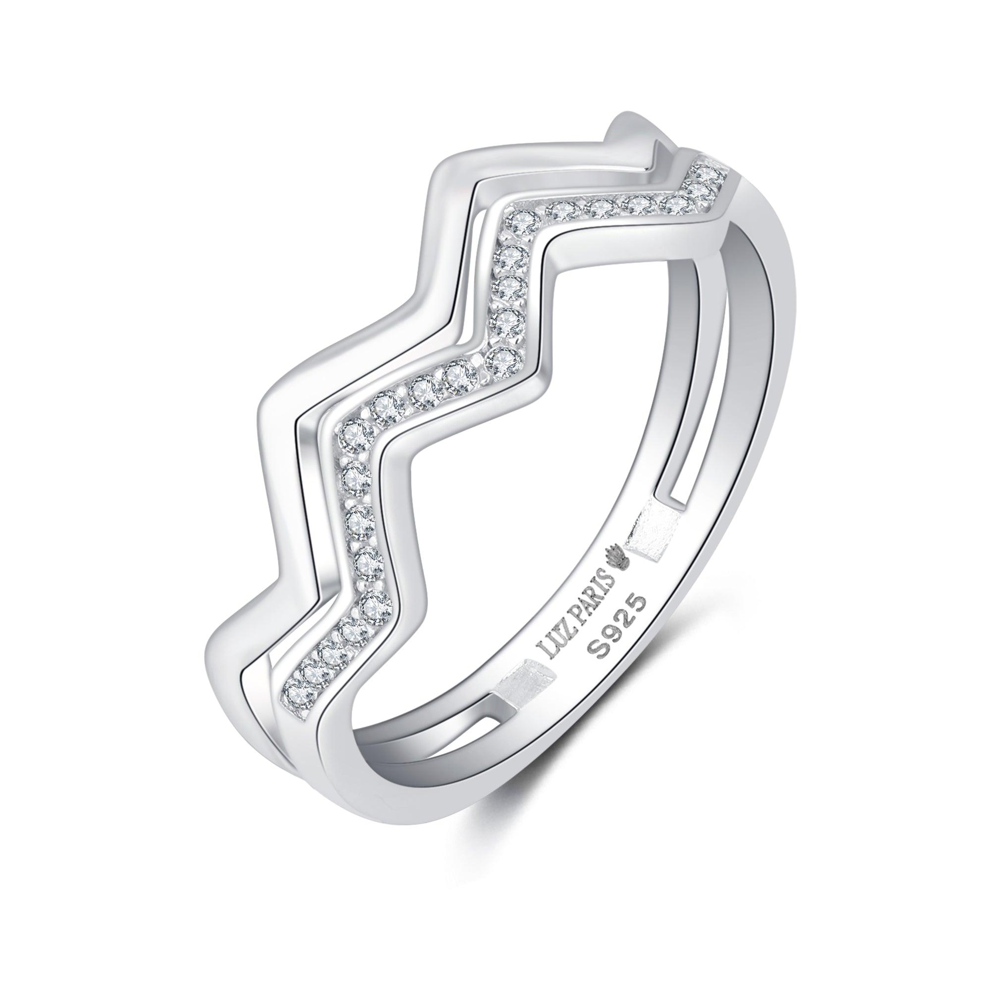 Anillo Plata 925mls Zig Zag con Circonitas blancas