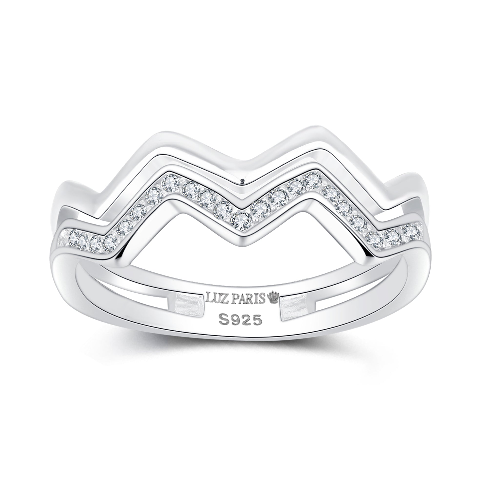 Anillo Plata 925mls Zig Zag con Circonitas blancas