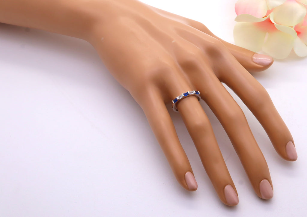 Anillo Plata 925mls Bicolor Circonitas Azul Zafiro y Blanco