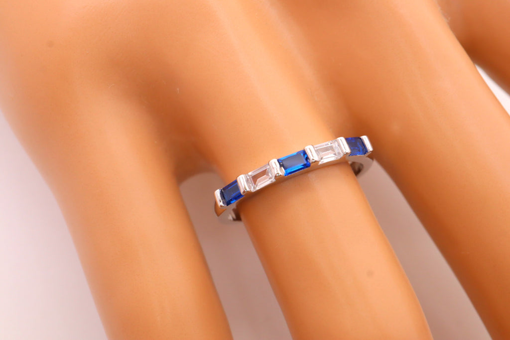 Anillo Plata 925mls Bicolor Circonitas Azul Zafiro y Blanco