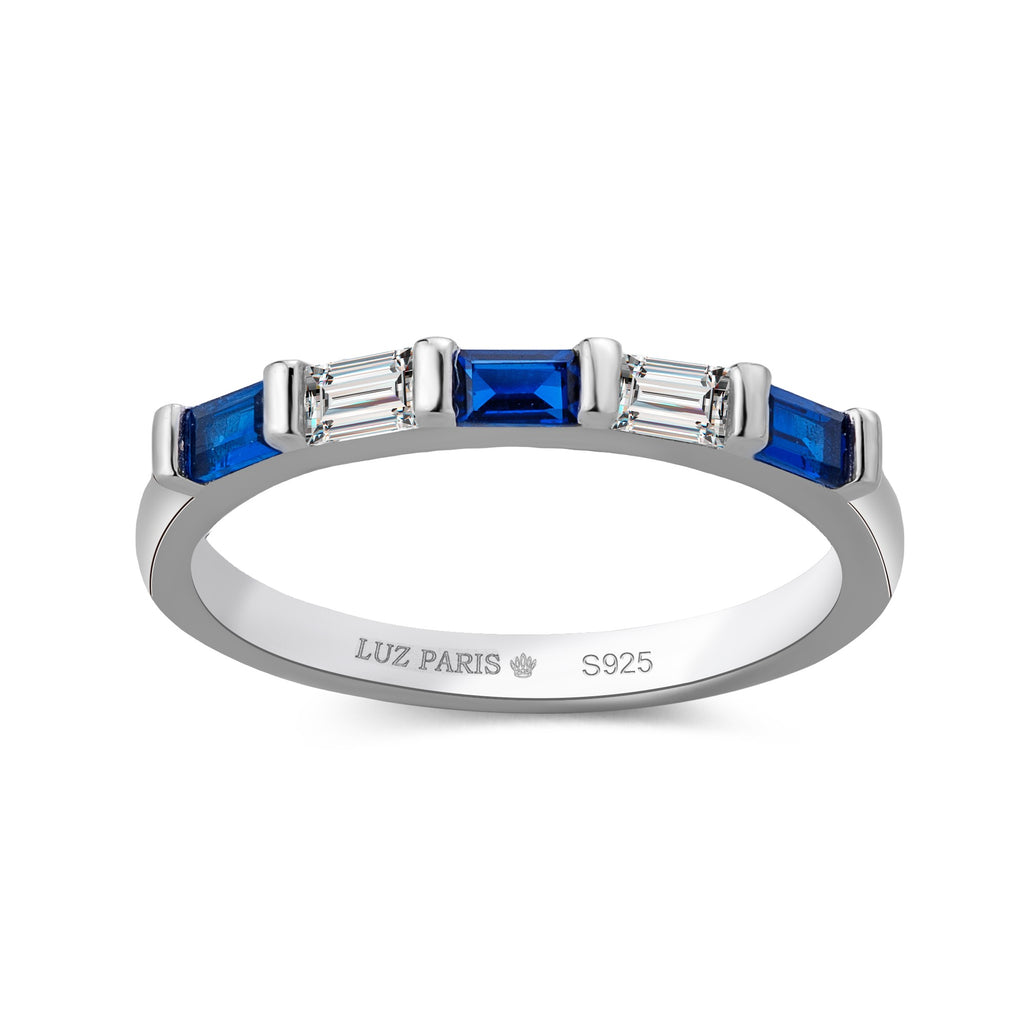 Anillo Plata 925mls Bicolor Circonitas Azul Zafiro y Blanco