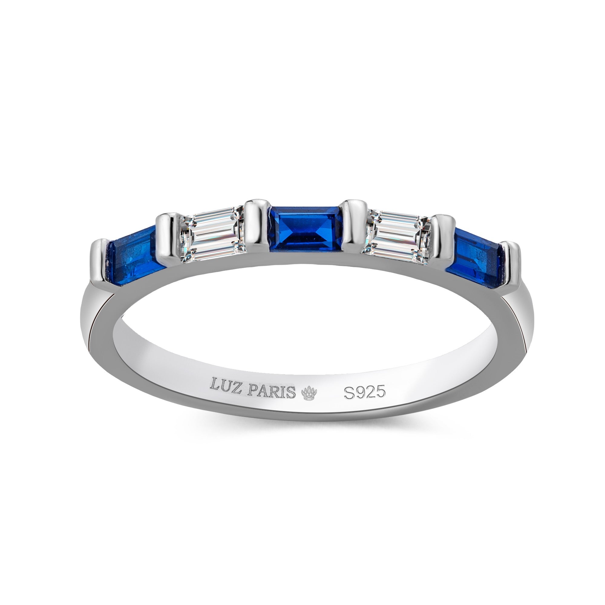 Anillo Plata 925mls Bicolor Circonitas Azul Zafiro y Blanco