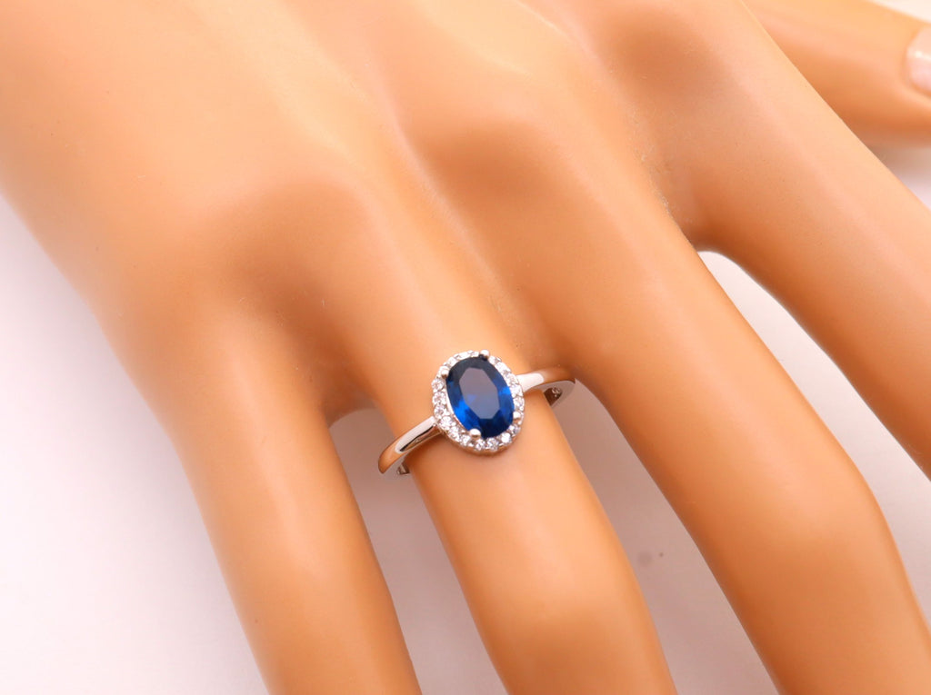 Anillo Plata 925mls Circonita Azul Zafiro Princesa Diana Kate Middleton