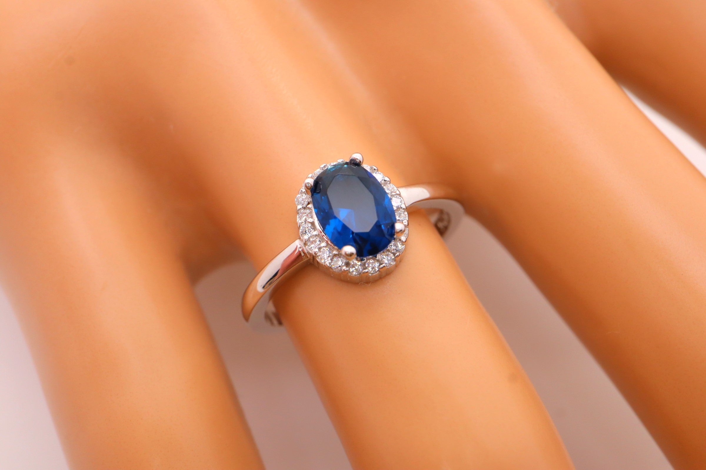 Anillo Plata 925mls Circonita Azul Zafiro Princesa Diana Kate Middleton