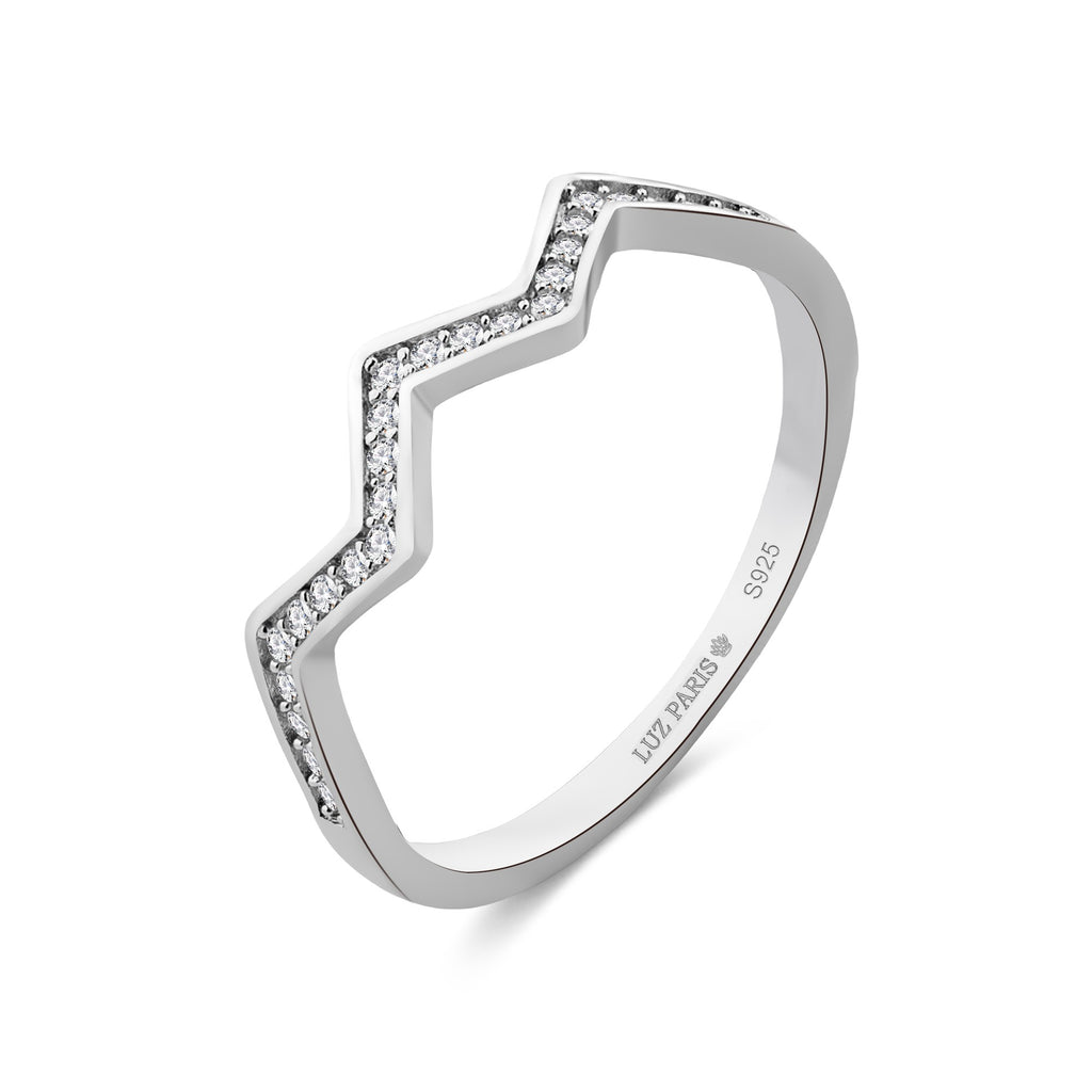 Anillo Plata 925 diseño Zig Zag con Circonitas blancas • Joya moderna minimalista • Regalo elegante para mujer