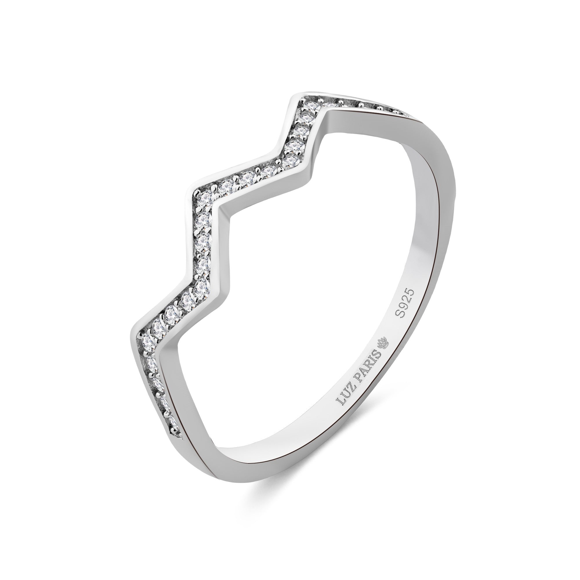 Anillo Plata 925 diseño Zig Zag con Circonitas blancas • Joya moderna minimalista • Regalo elegante para mujer