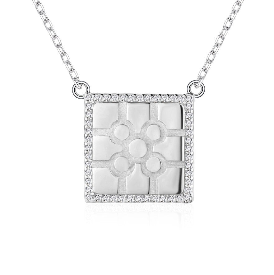 Collar Plata 925mls Baldosa Bilbao con Circonitas blancas