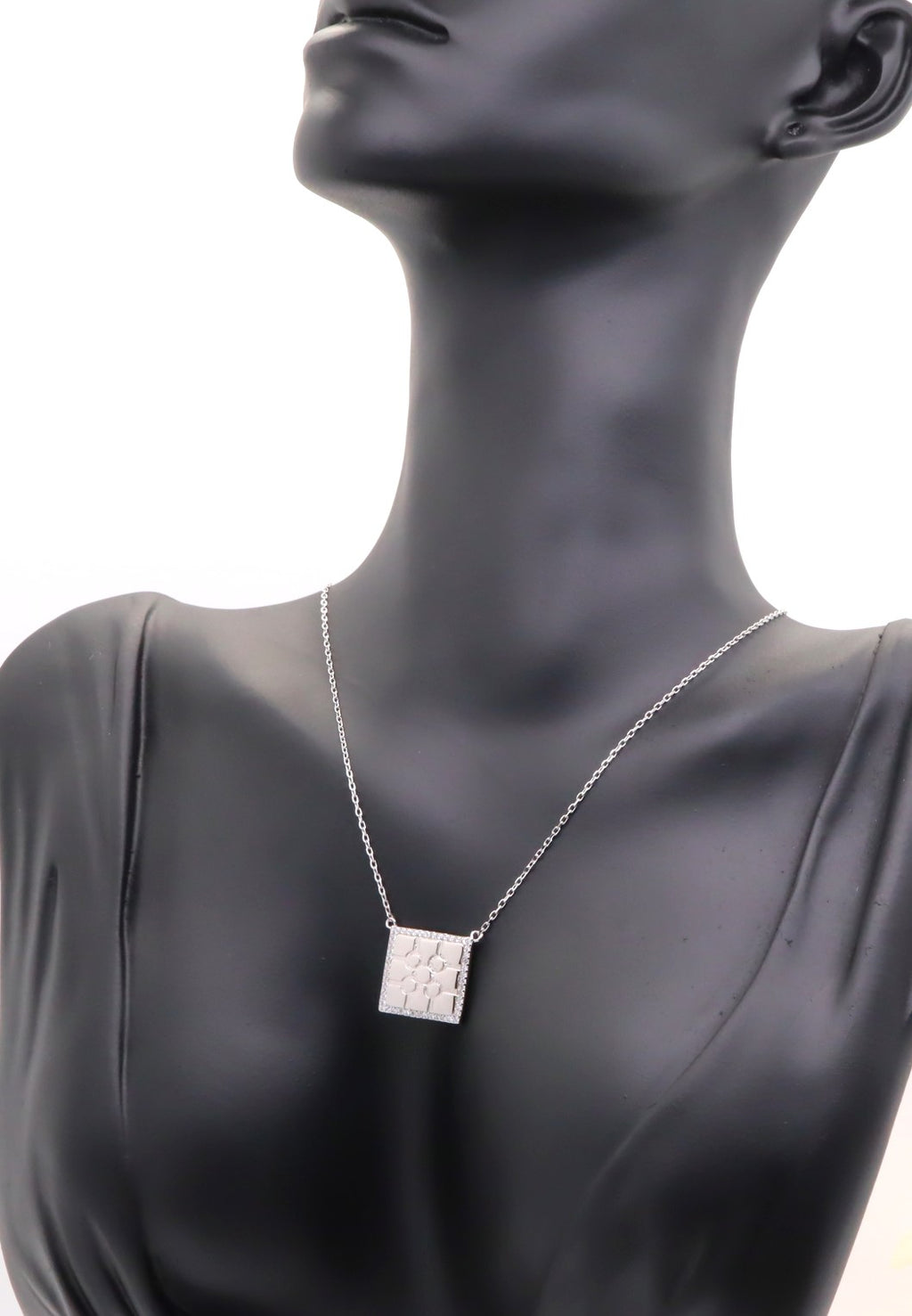 Collar Plata 925mls Baldosa Bilbao con Circonitas blancas