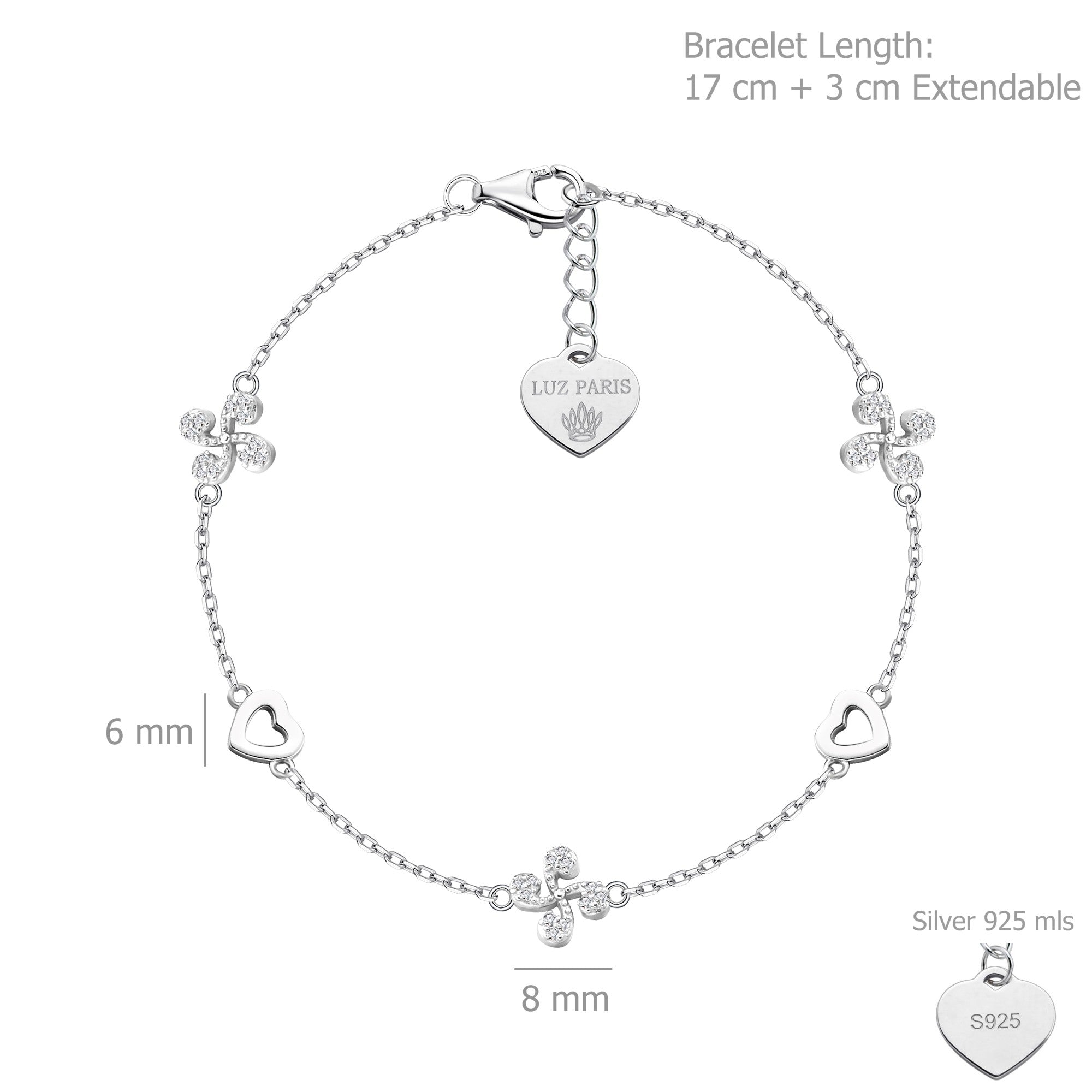 Pulsera Plata 925mls con 3 Lauburu Vasco y 2 Corazones