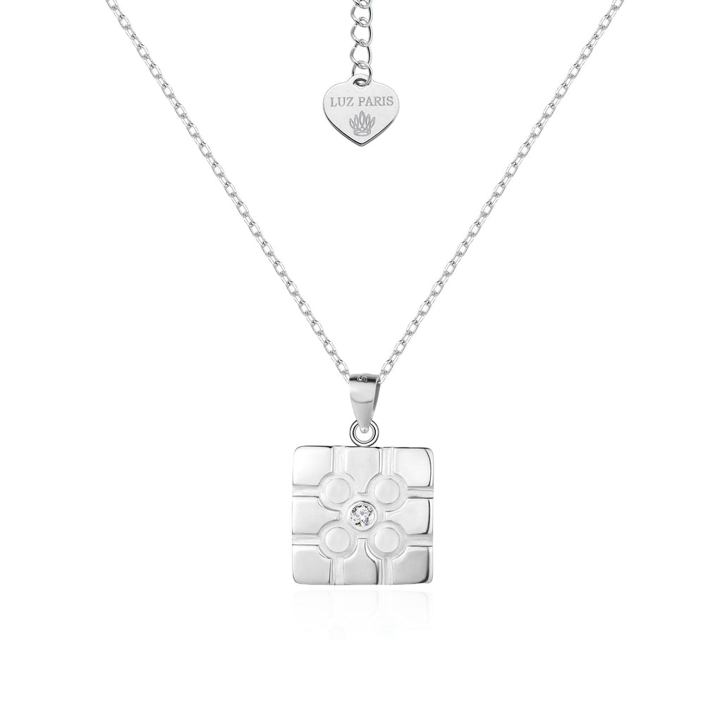 Collar Plata 925mls Baldosa Bilbao circonita blanca