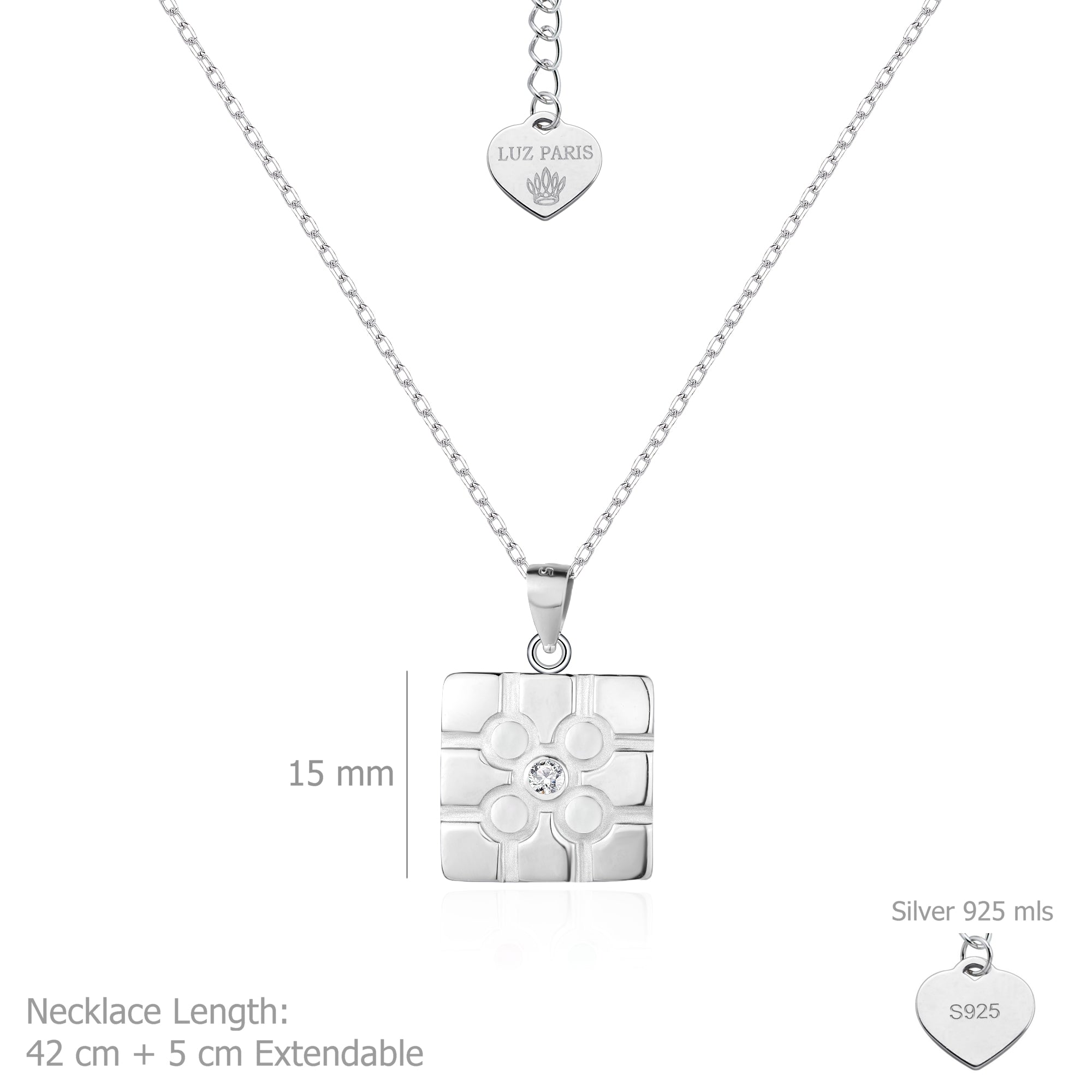 Collar Plata 925mls Baldosa Bilbao circonita blanca