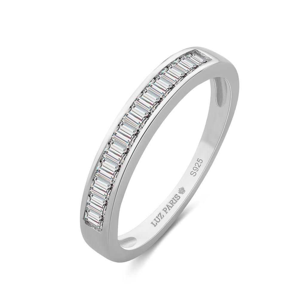 Anillo Plata 925mls Blanco con Circonitas baguette