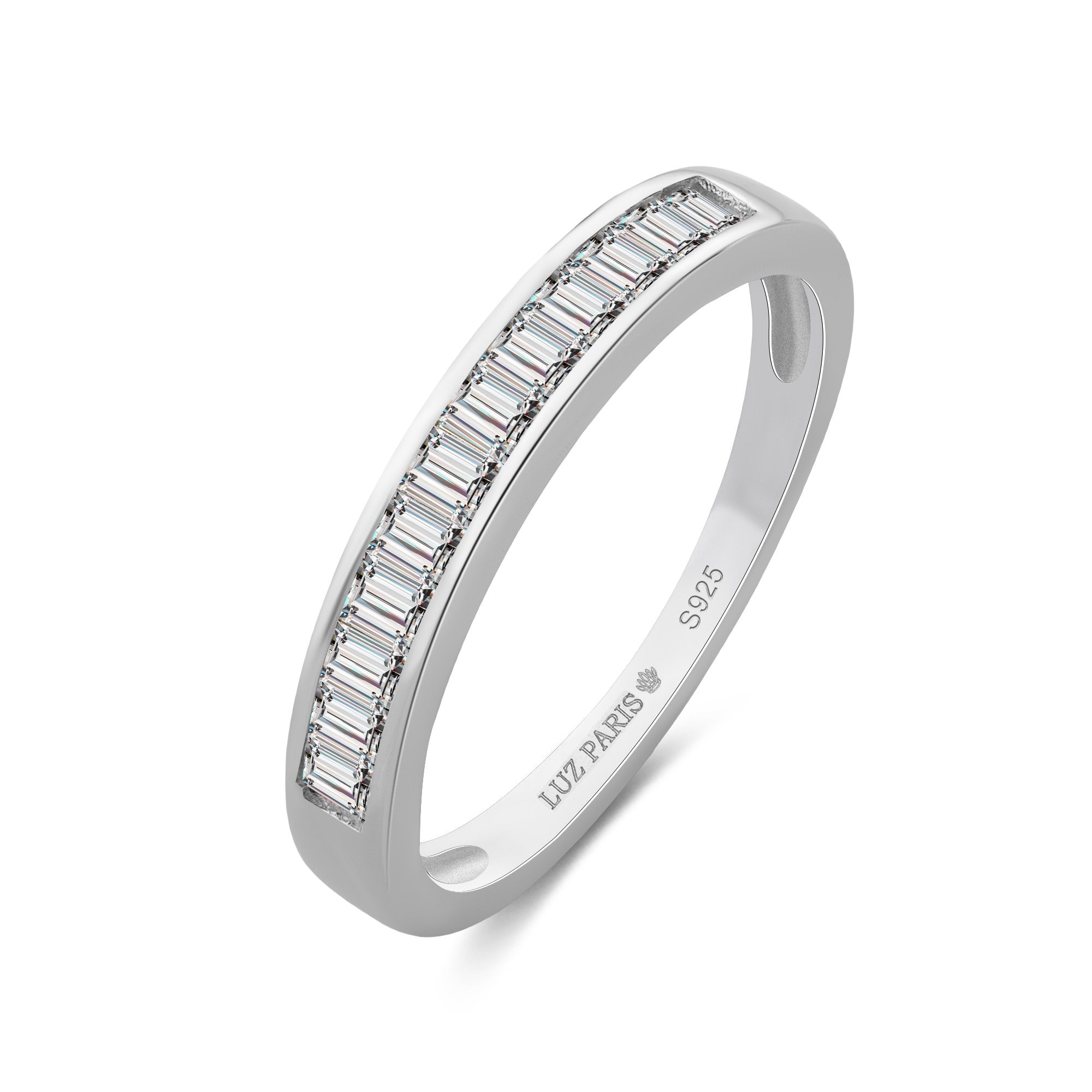 Anillo Plata 925mls Blanco con Circonitas baguette