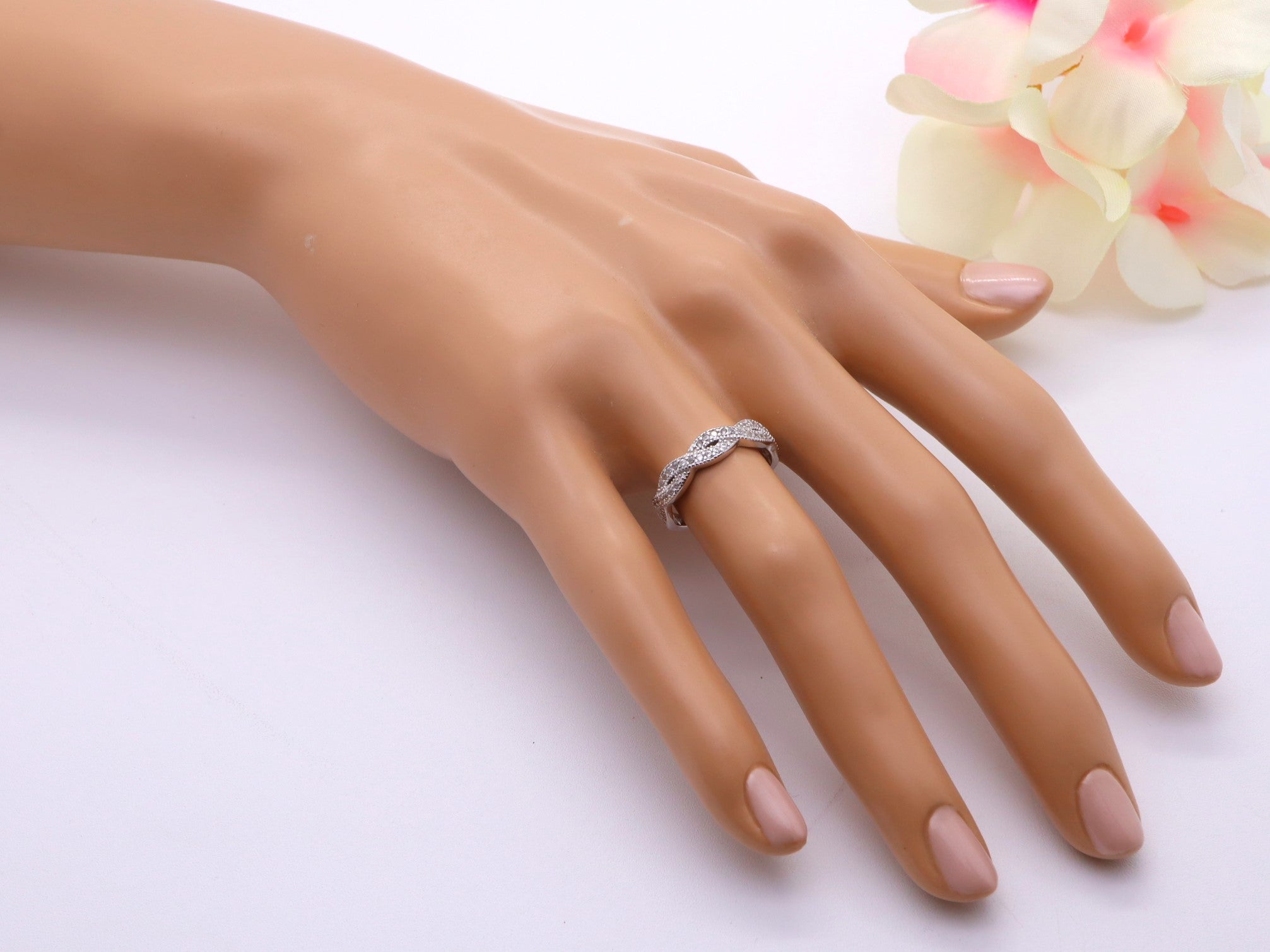 Anillo Plata 925mls Trenza Blanco Circonitas