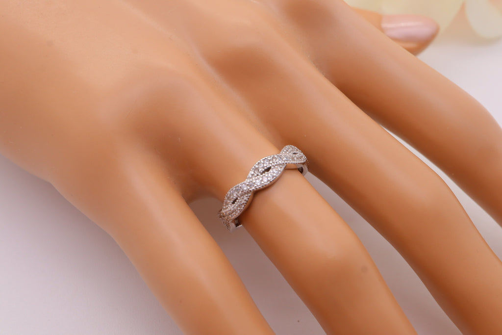 Anillo Plata 925mls Trenza Blanco Circonitas