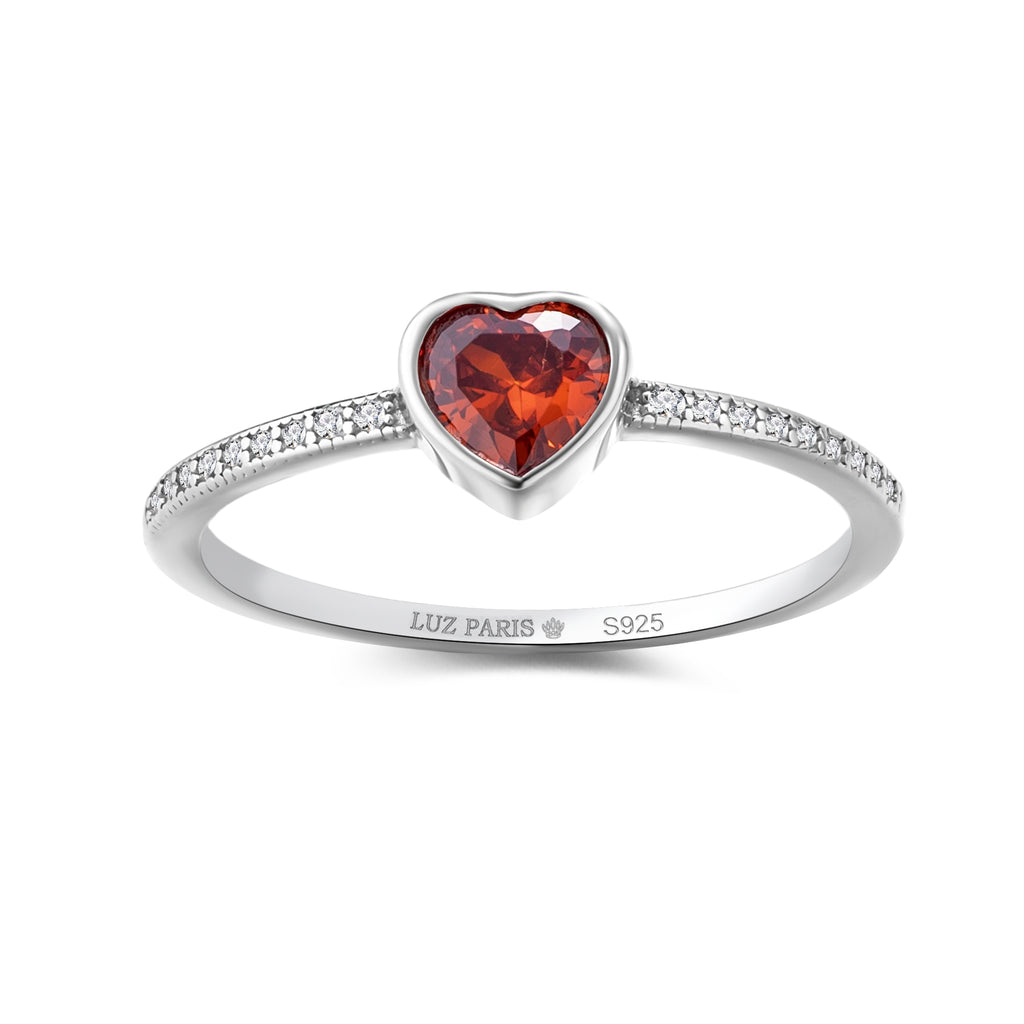 Anillo Plata 925mls Corazón Rojo con Circonitas blancas