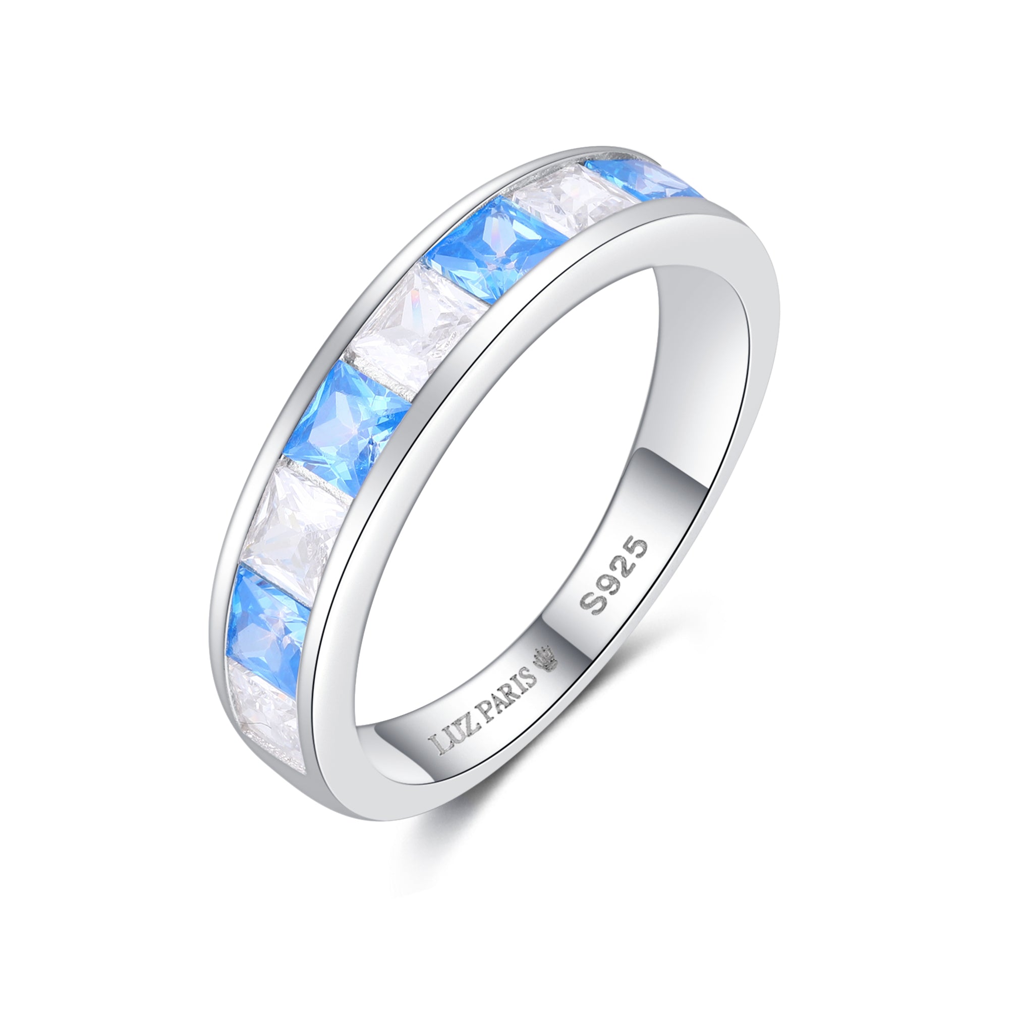 Anillo Plata 925mls Bicolor Azul Blanco Circonitas