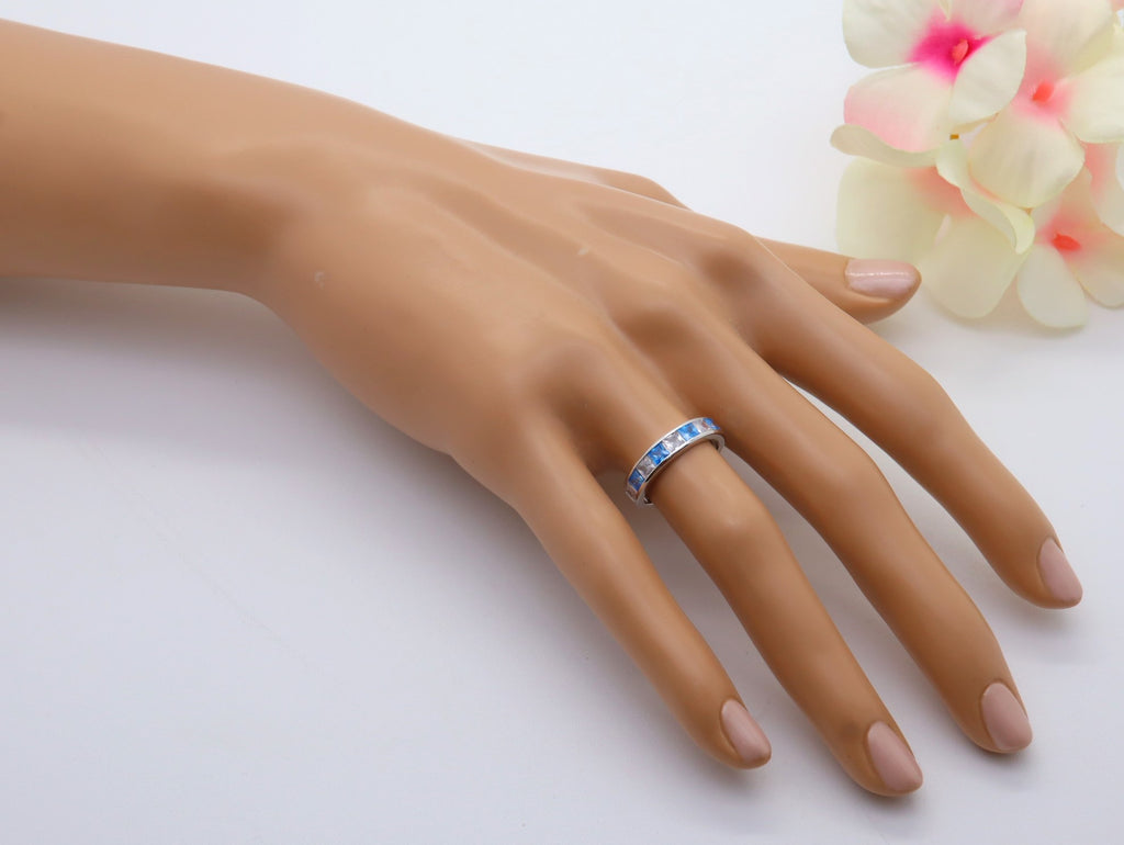 Anillo Plata 925mls Bicolor Azul Blanco Circonitas