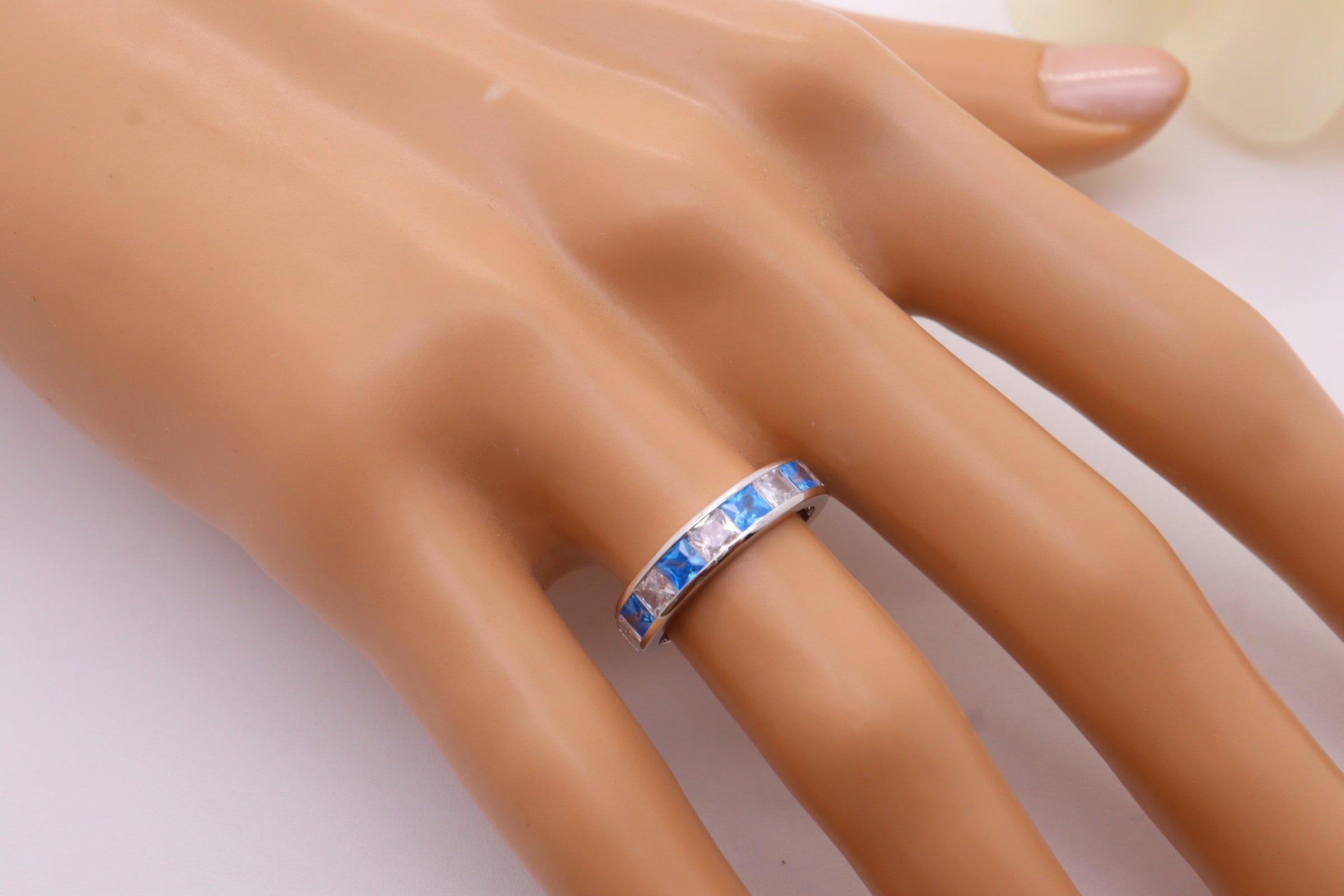 Anillo Plata 925mls Bicolor Azul Blanco Circonitas