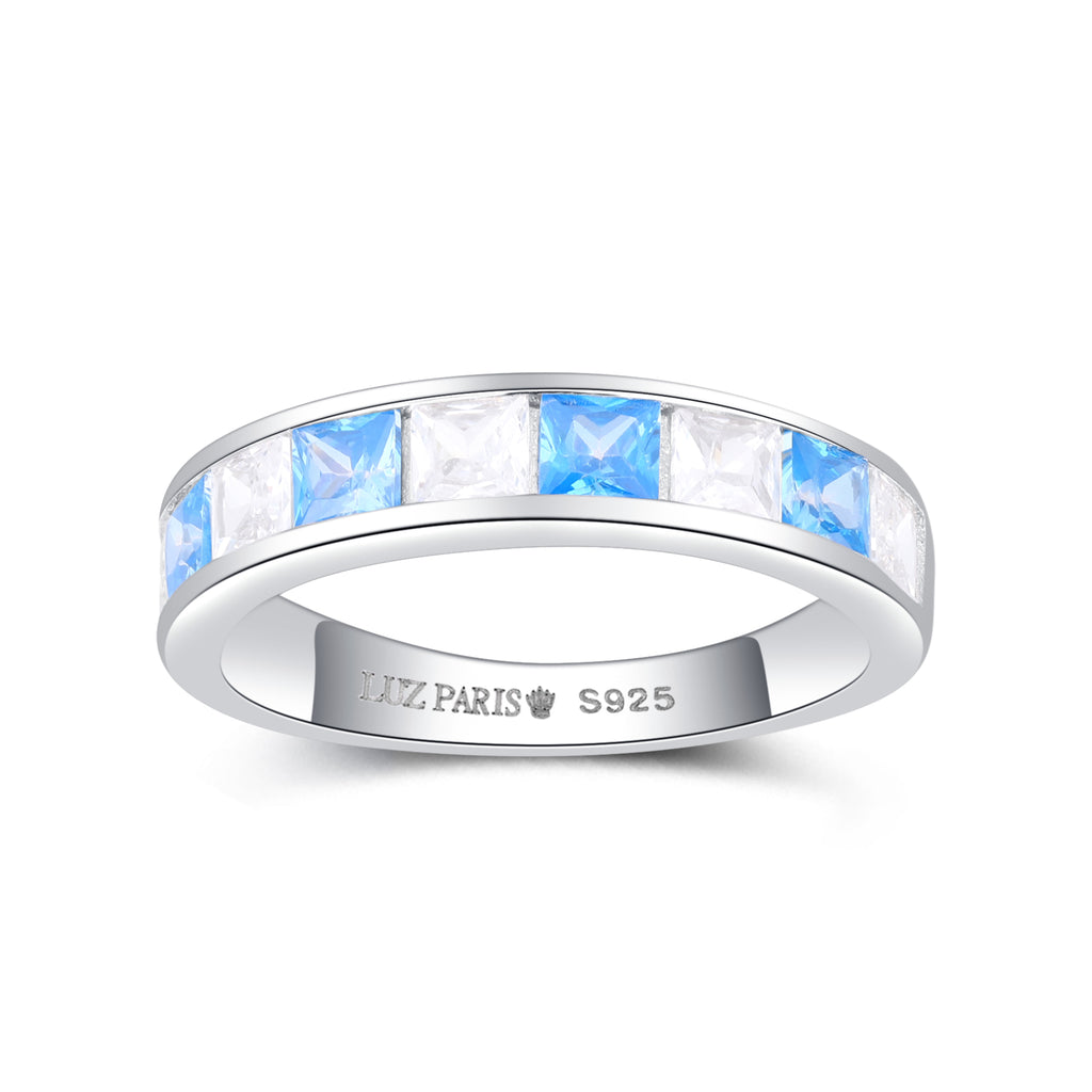 Anillo Plata 925mls Bicolor Azul Blanco Circonitas