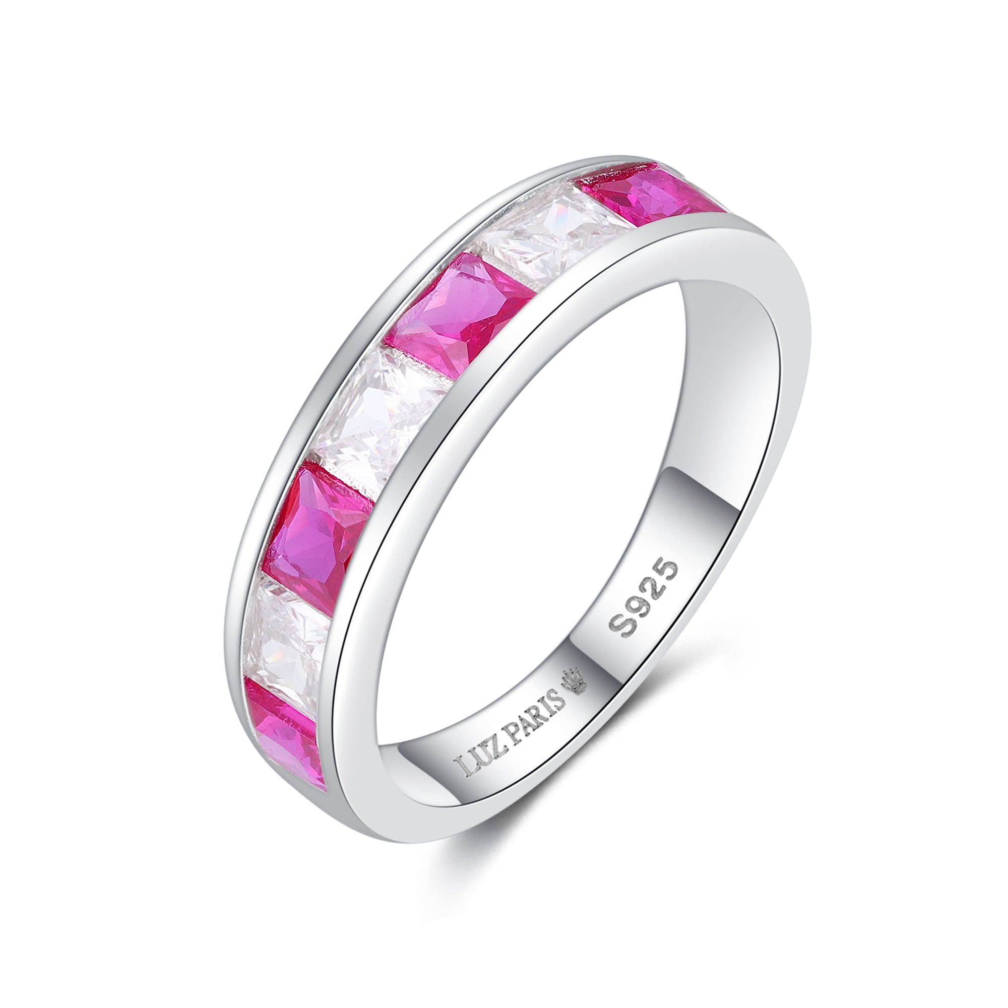 Anillo Plata 925mls Bicolor Granate Blanco Circonitas