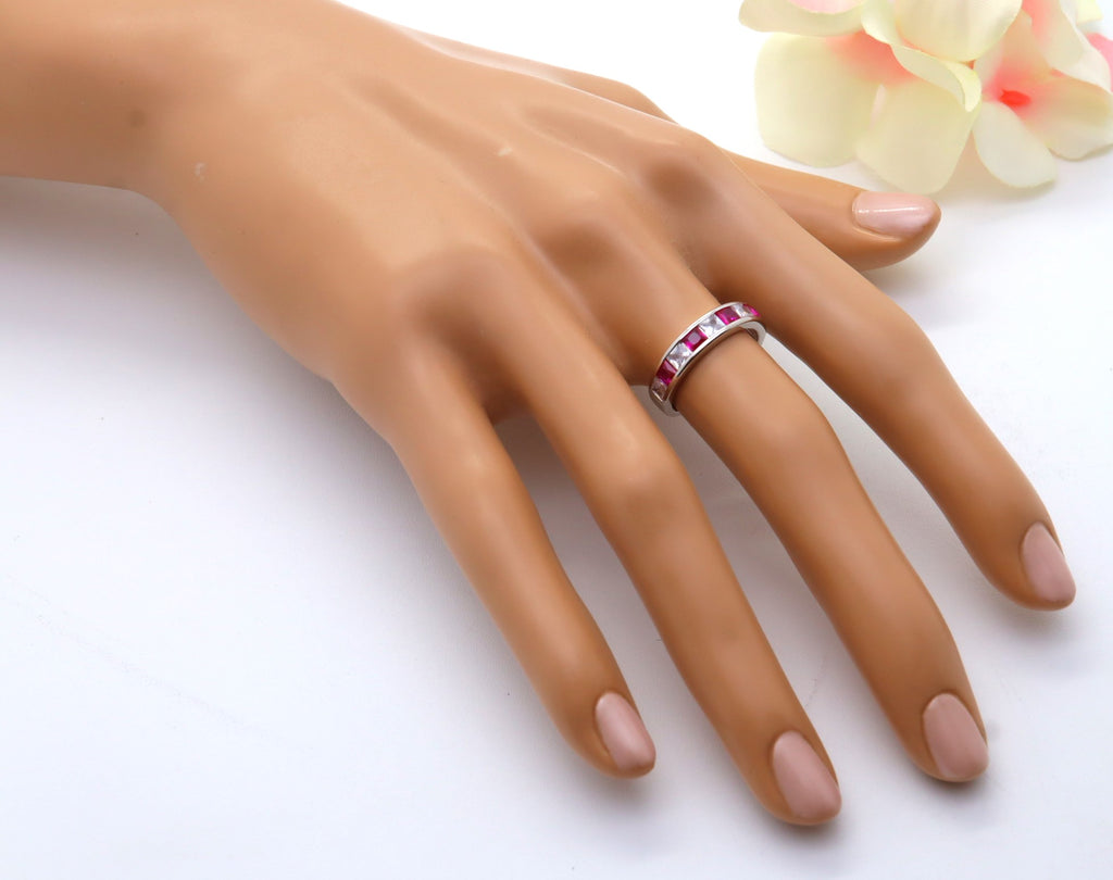 Anillo Plata 925mls Bicolor Granate Blanco Circonitas