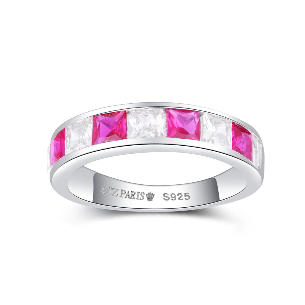 Anillo Plata 925mls Bicolor Granate Blanco Circonitas