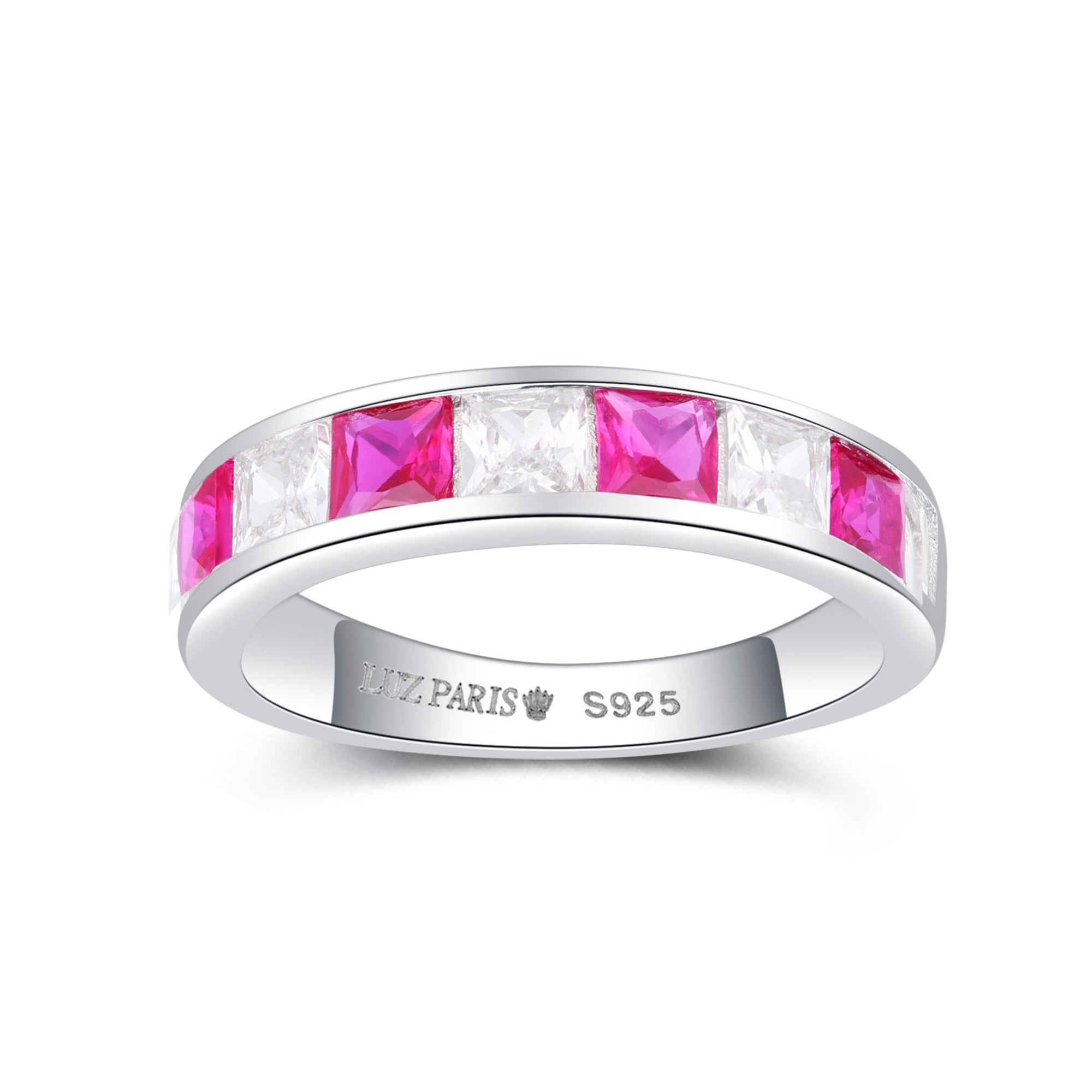 Anillo Plata 925mls Bicolor Granate Blanco Circonitas