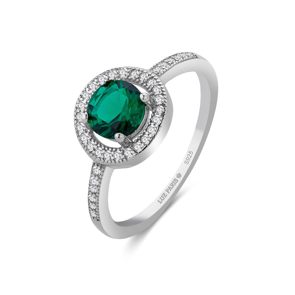 Anillo Plata 925mls Circonita Verde redondo