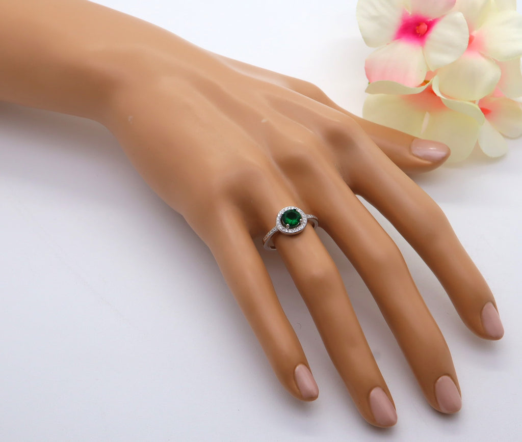 Anillo Plata 925mls Circonita Verde redondo