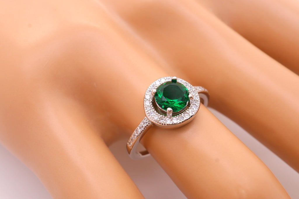 Anillo Plata 925mls Circonita Verde redondo