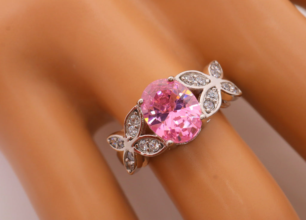 Anillo Plata 925mls Circonita Rosa mariposas