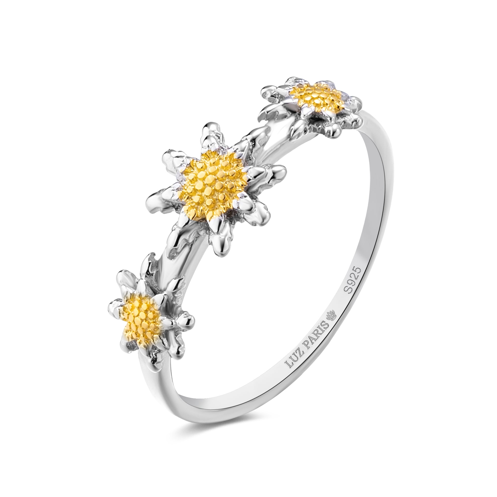 Anillo Plata 925mls con 3 Eguzkilore bicolor baño Oro 18k (6 tallas disponible)