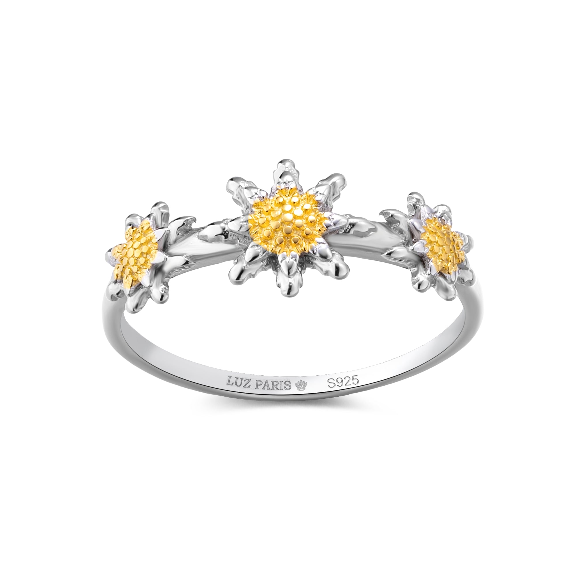 Anillo Plata 925mls con 3 Eguzkilore bicolor baño Oro 18k (6 tallas disponible)