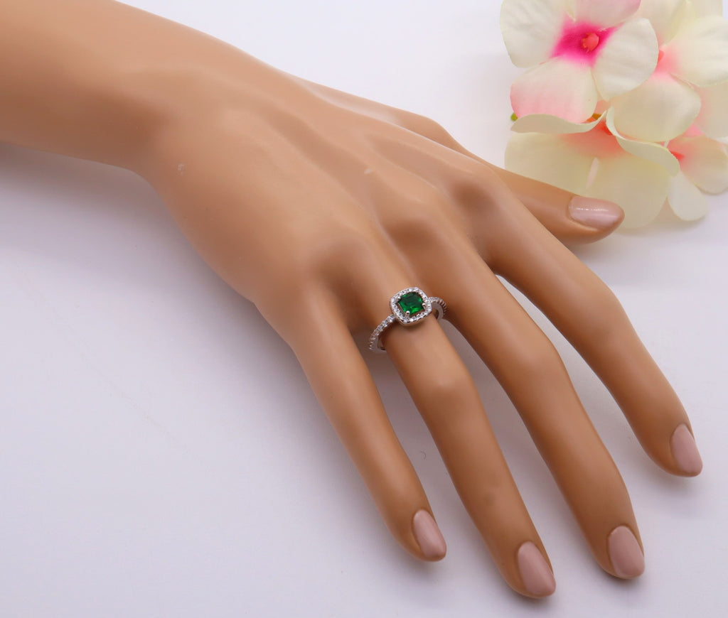 Anillo Plata 925mls Circonita Verde cuadrado