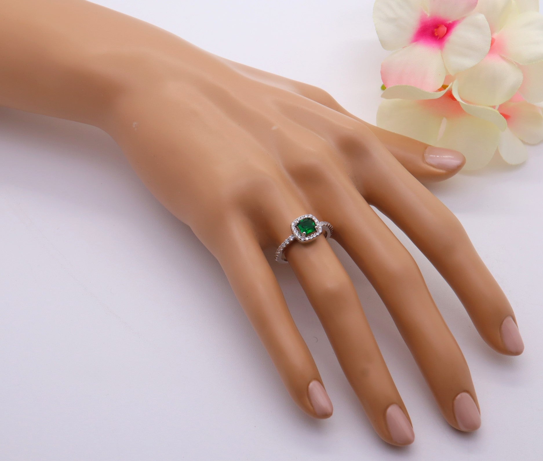 Anillo Plata 925mls Circonita Verde cuadrado