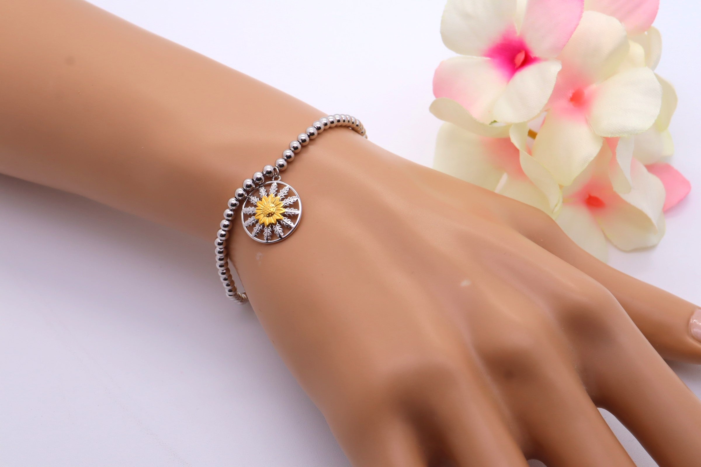 Pulsera Plata 925mls Eguzkilore bicolor baño Oro 18k