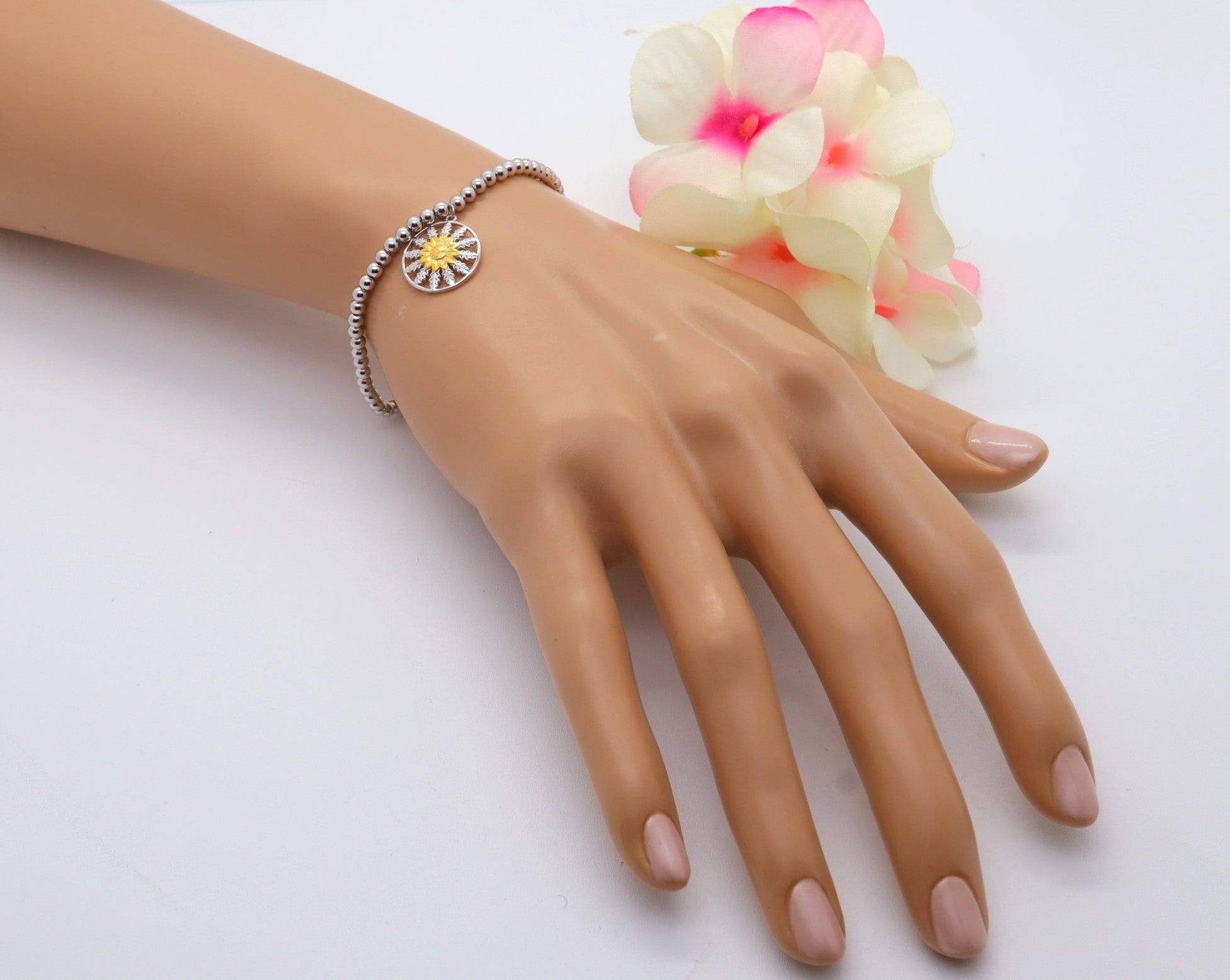 Pulsera Plata 925mls Eguzkilore bicolor baño Oro 18k