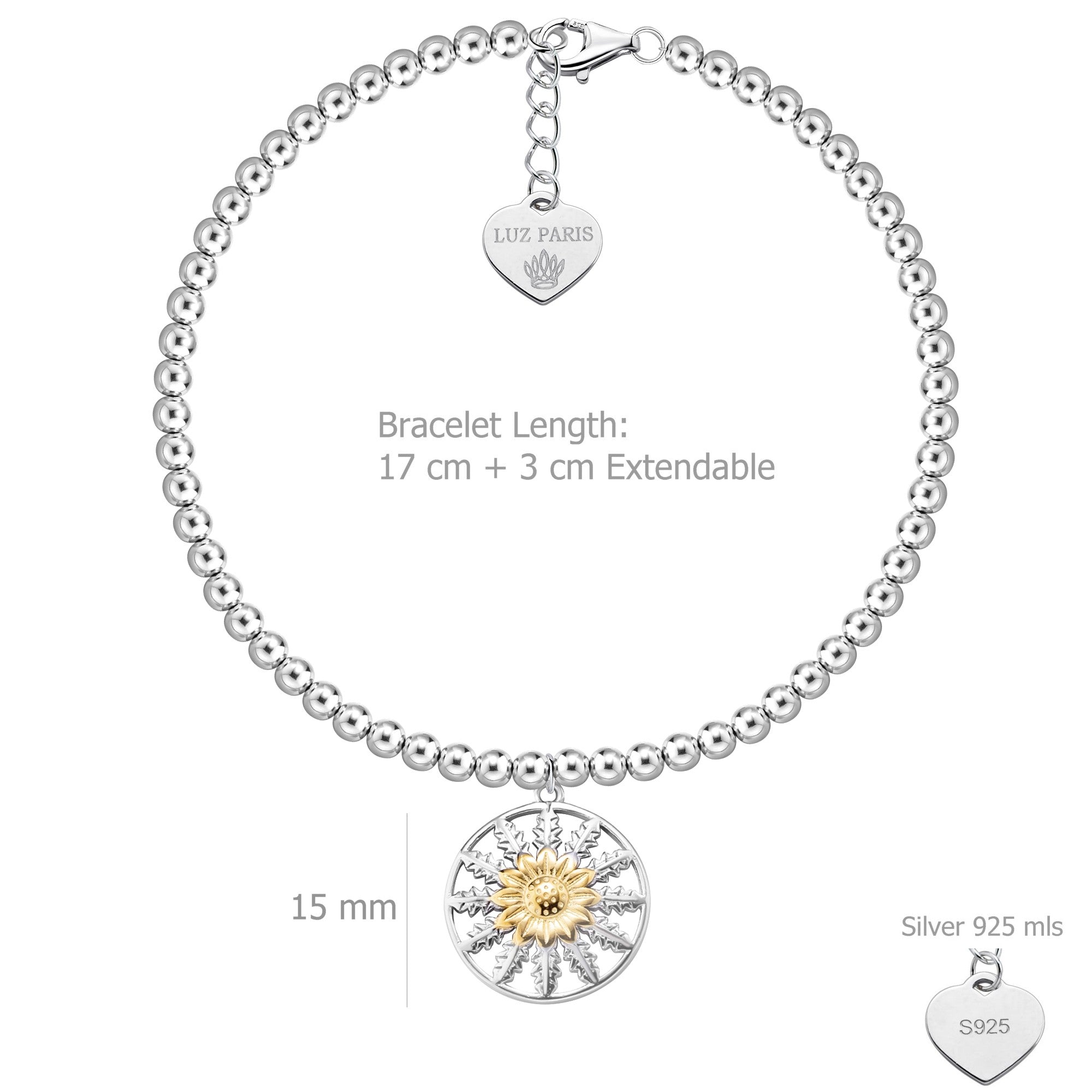 Pulsera Plata 925mls Eguzkilore bicolor baño Oro 18k