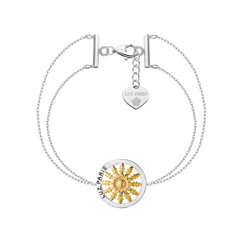 Pulsera Plata 925mls Eguzkilore bicolor baño Oro 18k doble cadena