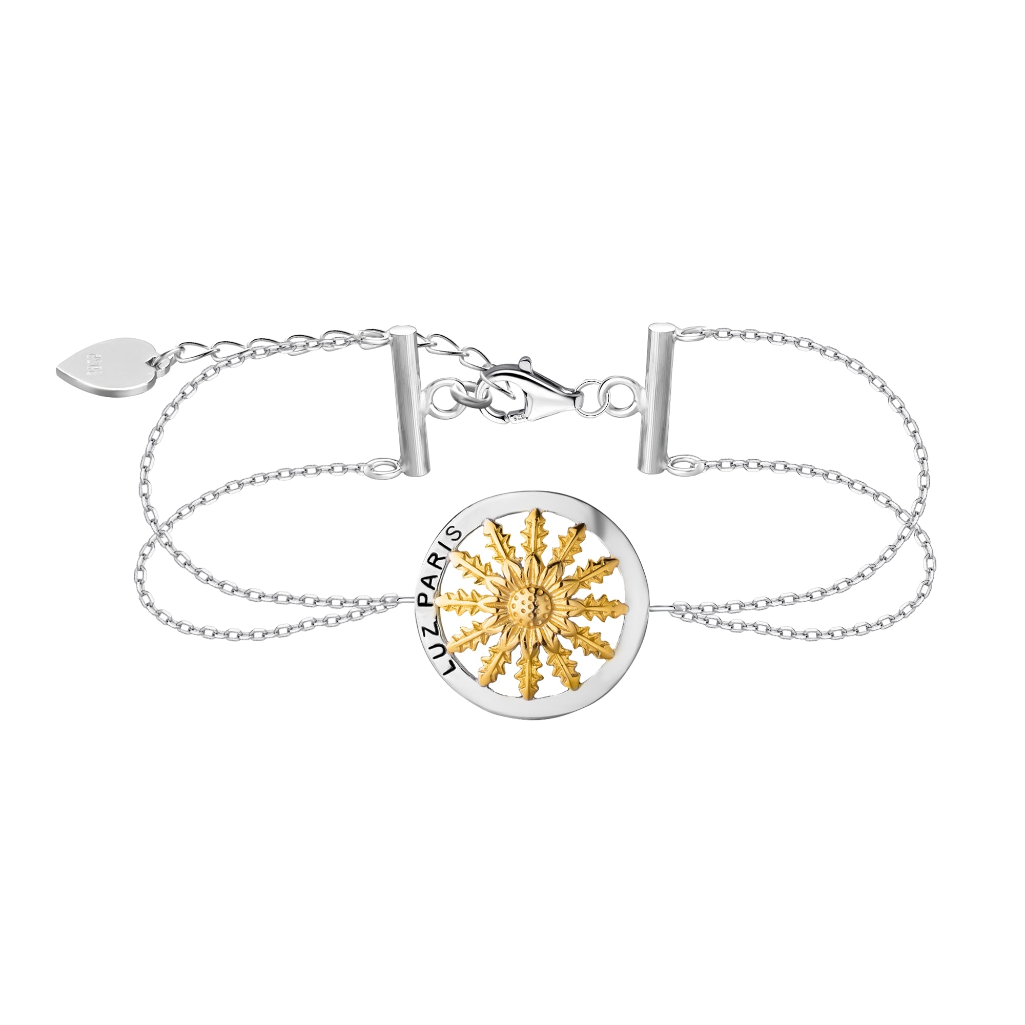 Pulsera Plata 925mls Eguzkilore bicolor baño Oro 18k doble cadena