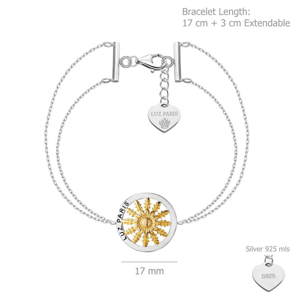 Pulsera Plata 925mls Eguzkilore bicolor baño Oro 18k doble cadena