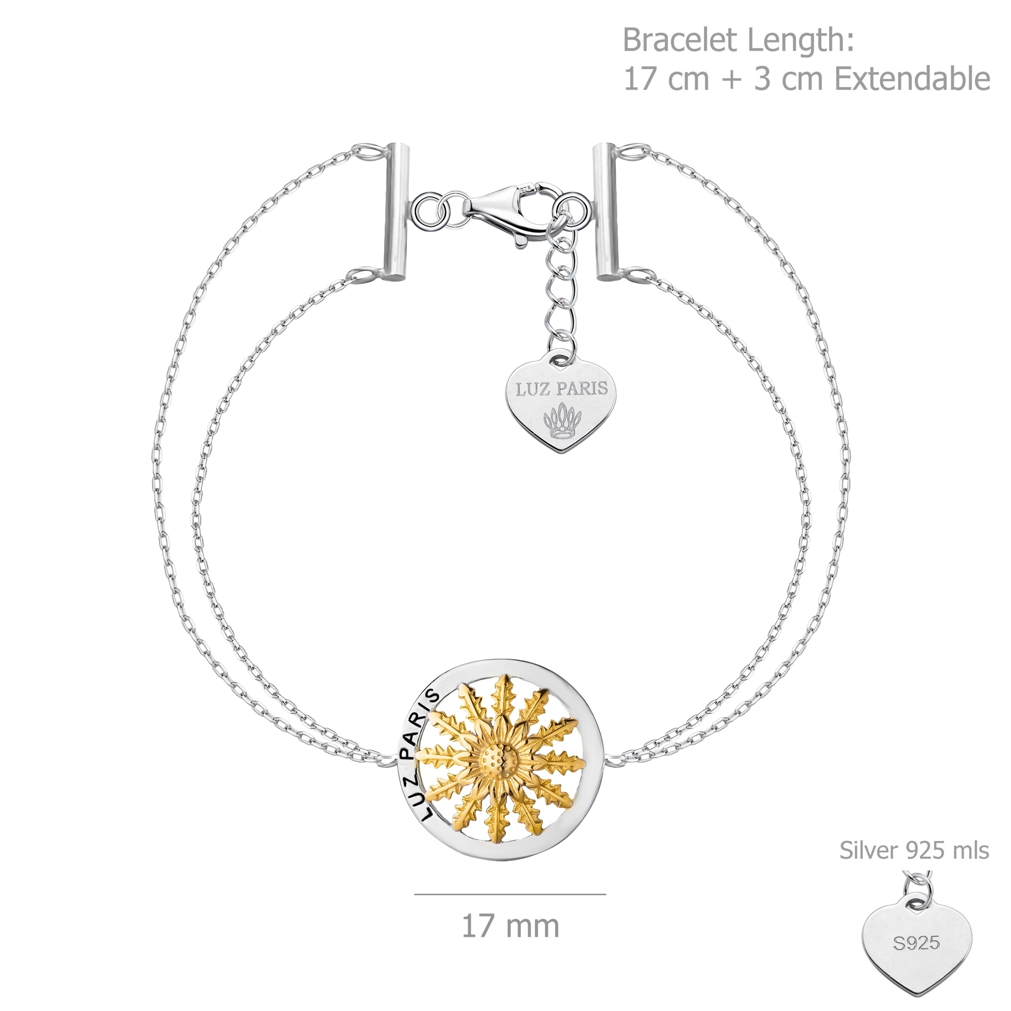 Pulsera Plata 925mls Eguzkilore bicolor baño Oro 18k doble cadena