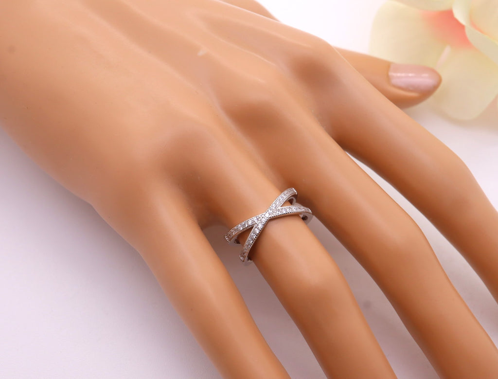 Anillo Plata 925mls forma X Circonitas
