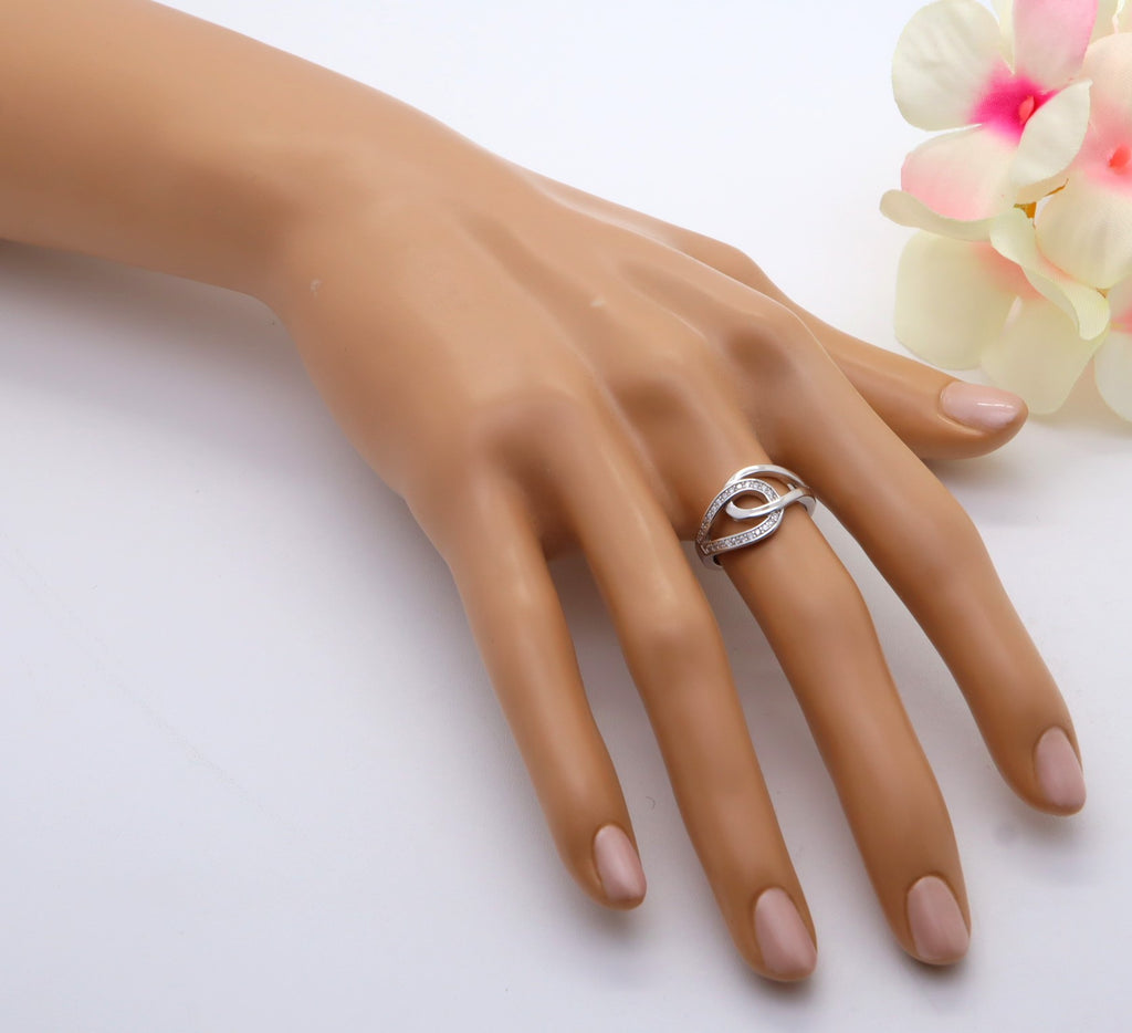 Anillo Plata 925mls Doble Enlazado con Circonitas