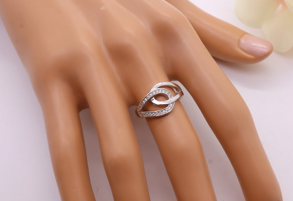 Anillo Plata 925mls Doble Enlazado con Circonitas