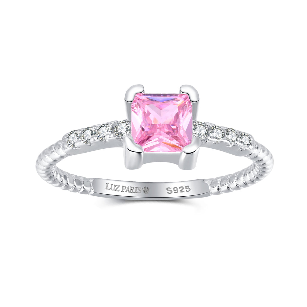 Anillo Plata 925mls Circonita Rosa talla Princesa