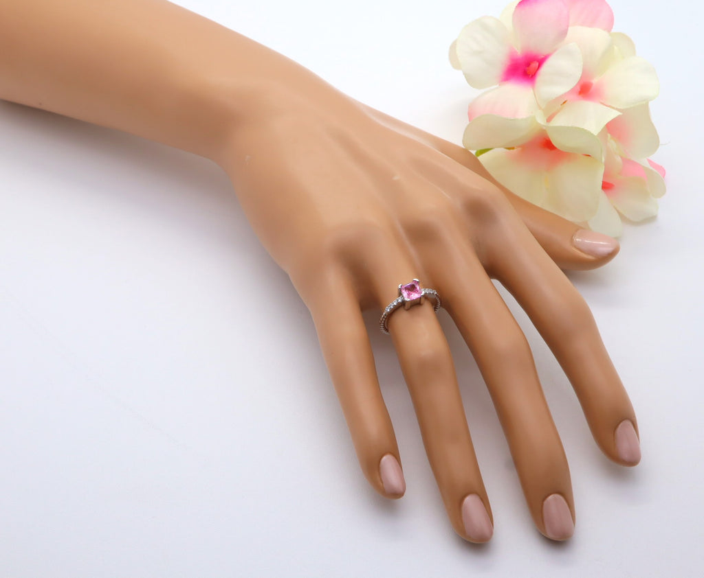 Anillo Plata 925mls Circonita Rosa talla Princesa