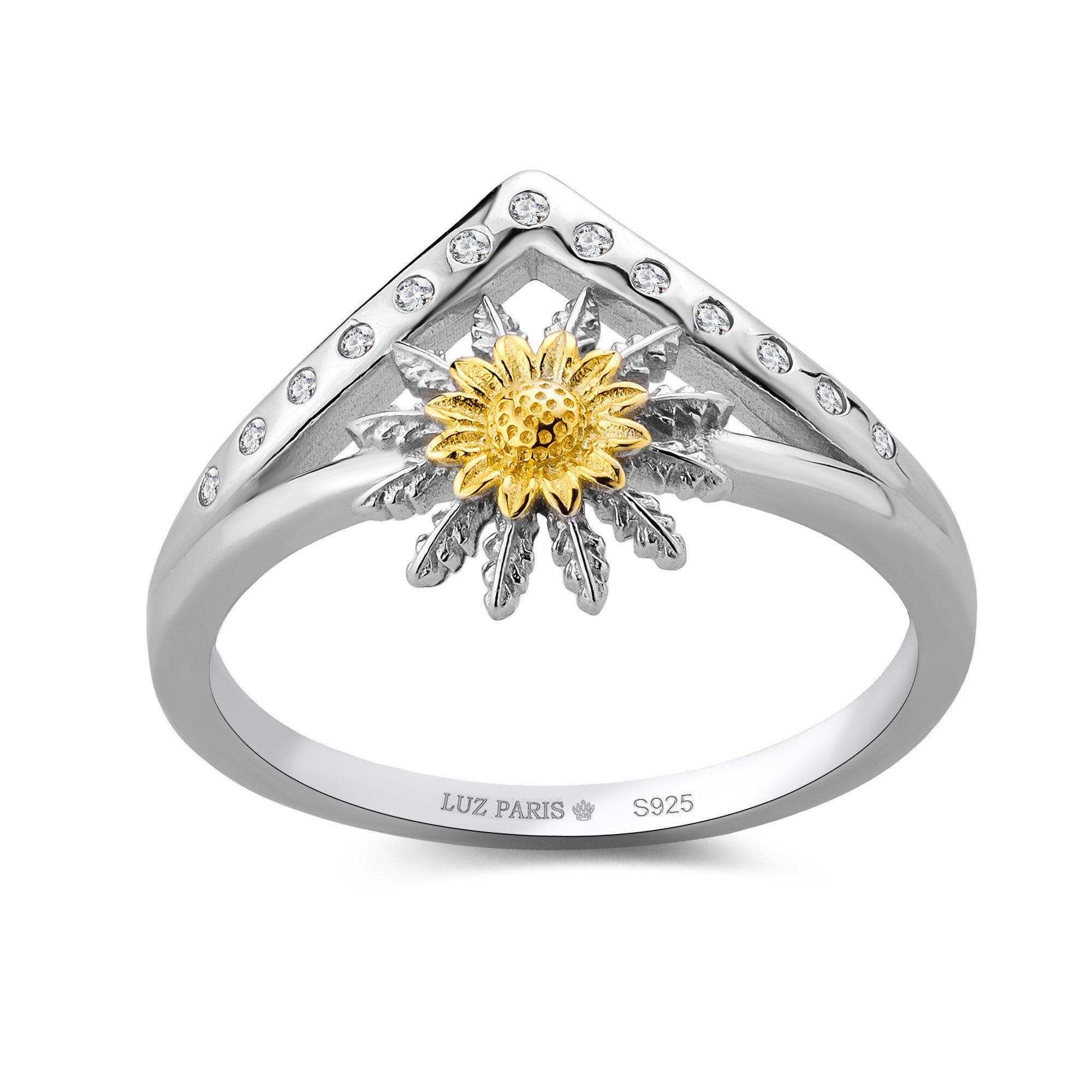 Anillo Plata 925mls Eguzkilore bicolor baño Oro 18k Corona Circonitas blancas (6 tallas disponible)